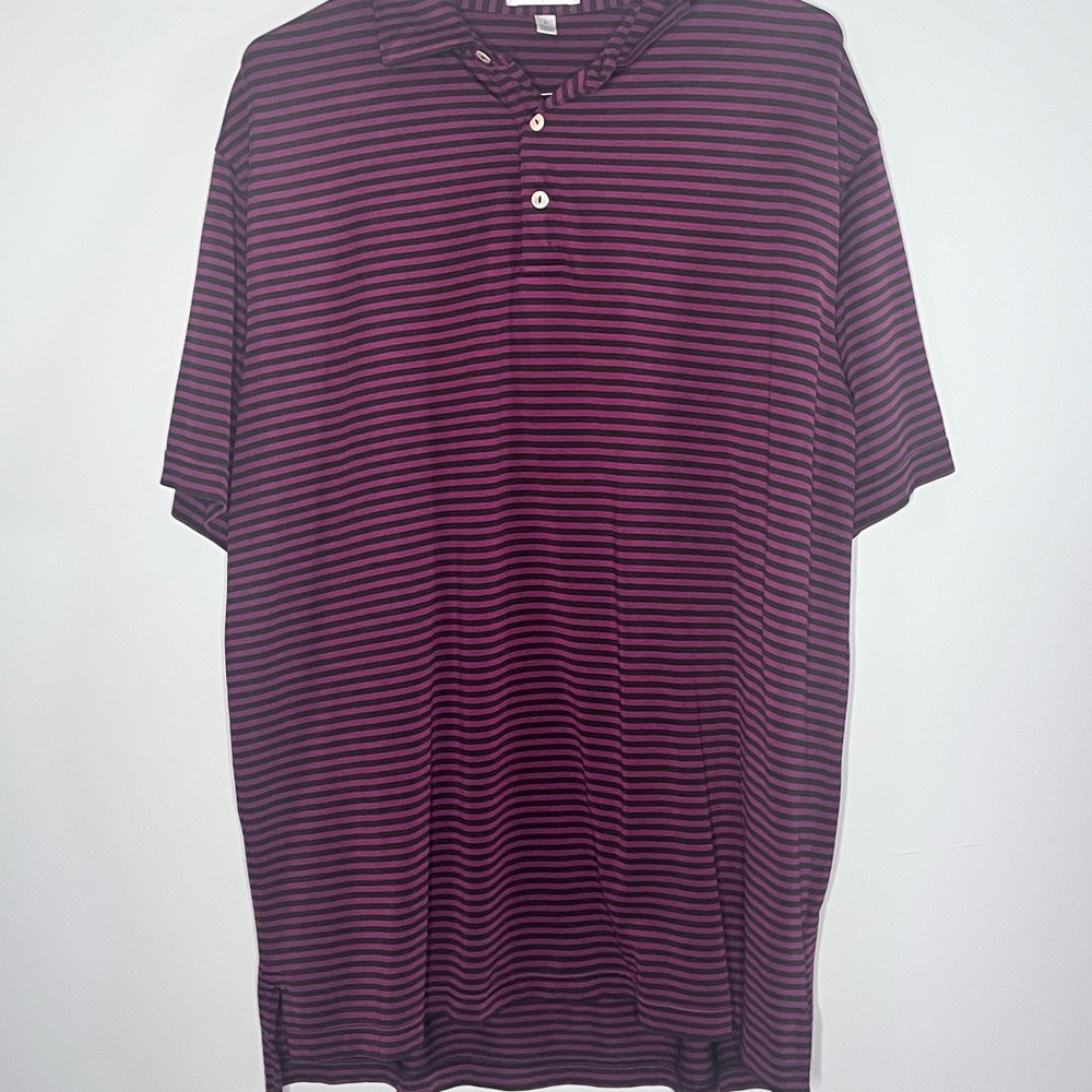 Peter millar Large Burgundy/black Striped Polo Shirt Short Sleeve Men’s